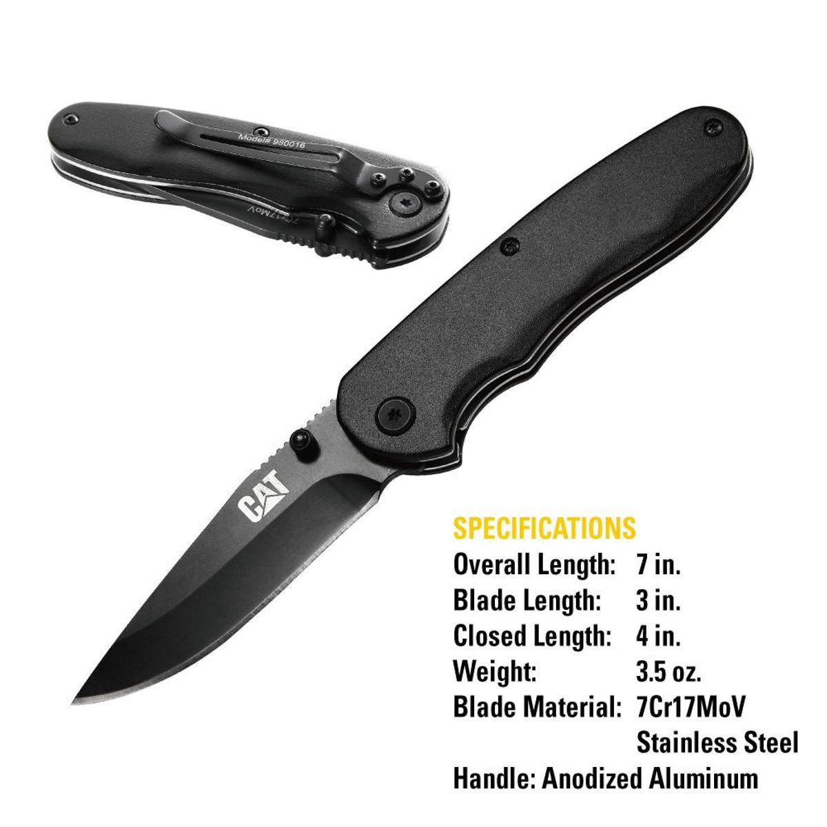 CAT - Cuchillo Navaja Plegable Caterpillar 980016 Punta Curva