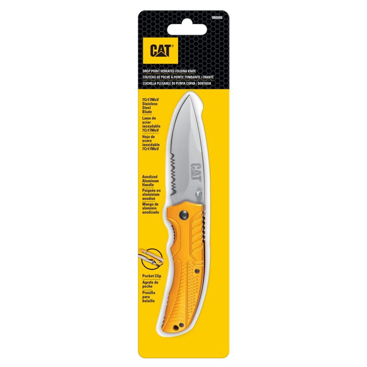 CAT - Cuchillo Navaja Plegable Caterpillar 980006 Curva/Dentada