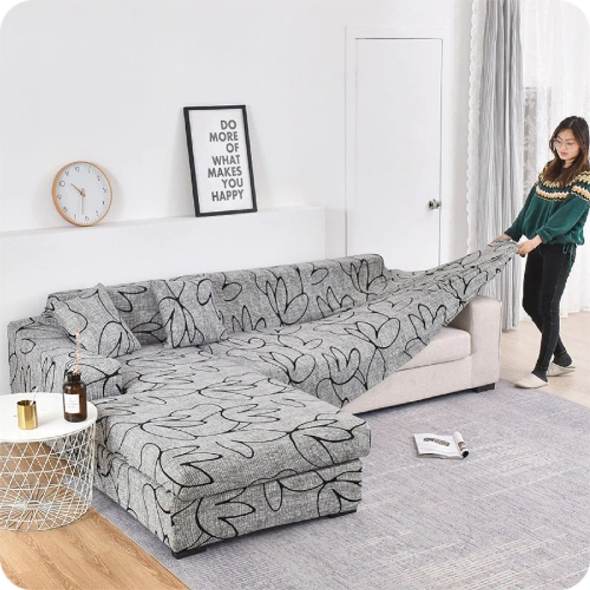 GENERICO - FUNDA ELASTICADA CUBRE SILLON SECCIONAL TIPO L CON DISEÑO