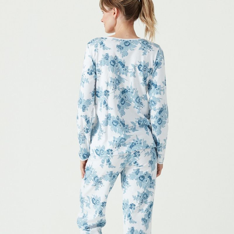 BARBIZON - Pijama de Mujer New Cuore Pantalón Largo Blanco Estampado