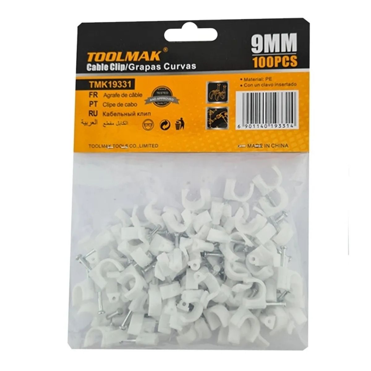 GENERICO - Grapa Grampa Rg6 Cable 9mm Blanco 100 Unidades Toolmak