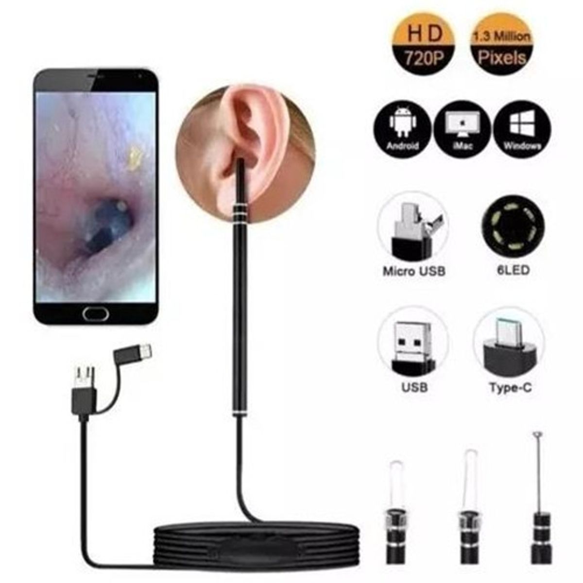 KUANGYE - Mini Cámara Endoscopio Limpieza Oidos Otoscopio Dental Y Mas