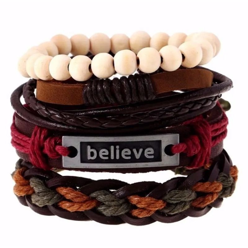 GENERICO - Conjunto Pulseras De Cuero Hombre Bieleve Vintage Ajustable