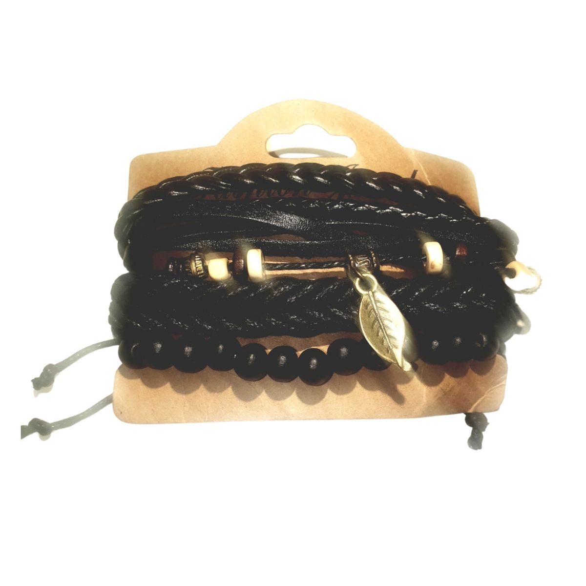 GENERICO - Conjunto Pulseras De Cuero Hombre Hoja Vintage Ajustable