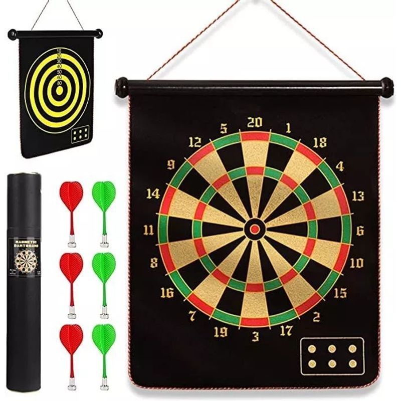 KUANGYE - Tablero Dardos Magnético 49cm Doble Cara Adulto Niños 6dardo