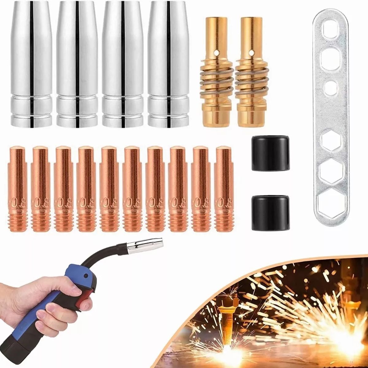 KUANGYE - 19 Puntas De Contacto De Soldadura Mig/mag 0,8 Mm M6 Boquill