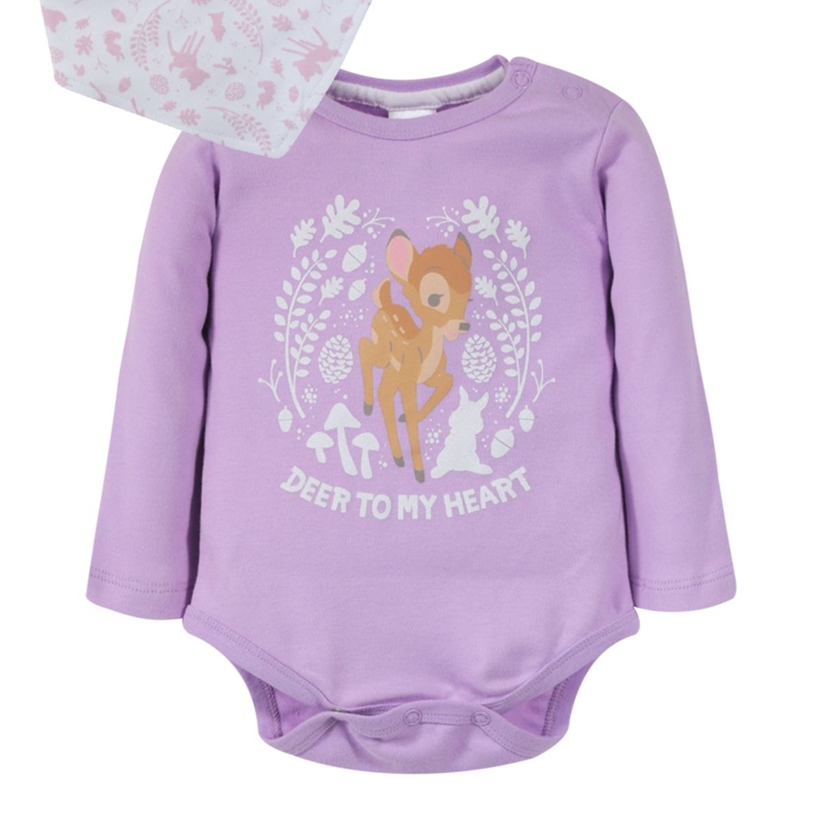 DISNEY - Pack Body Ml + Babero Bebe Deer Lila Bambi