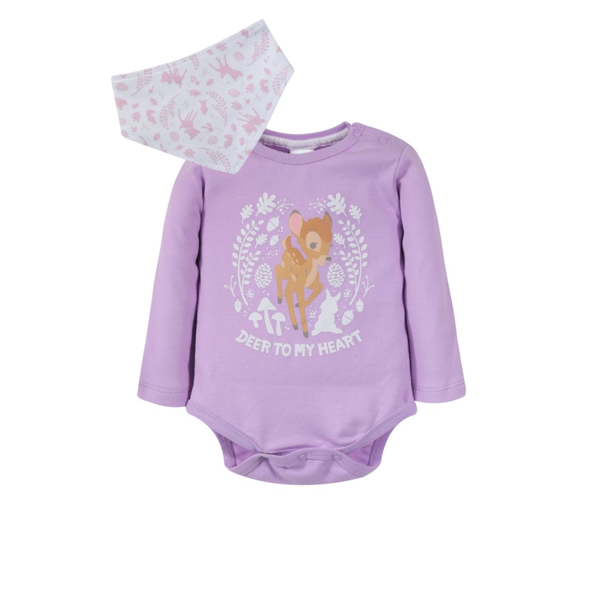 DISNEY - Pack Body Ml + Babero Bebe Deer Lila Bambi