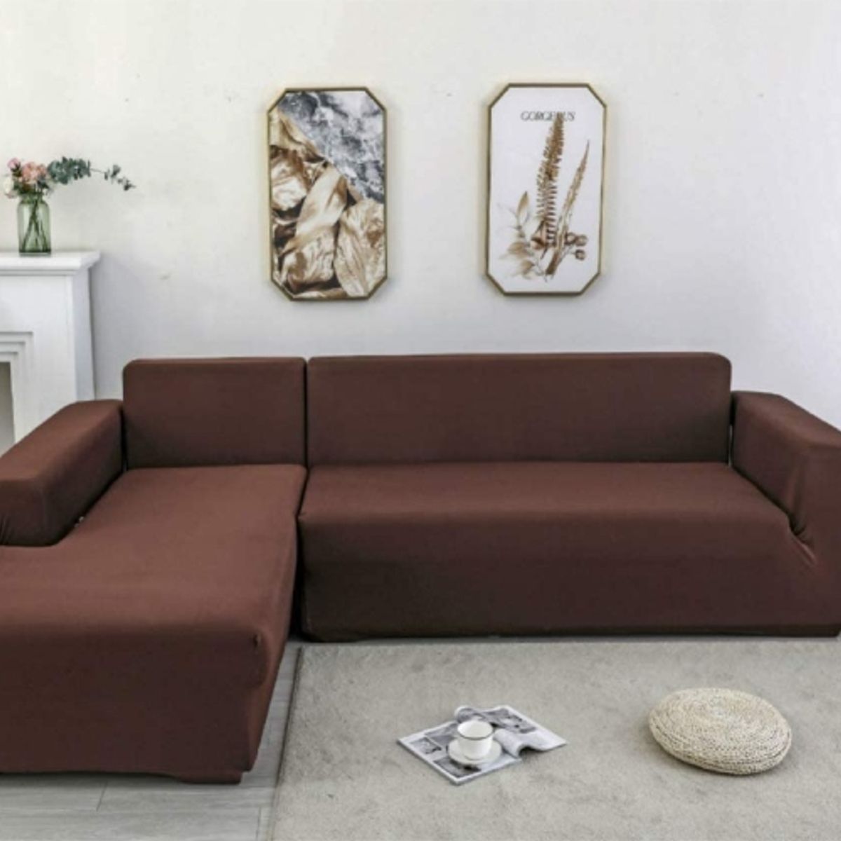 GENERICO - FUNDA ELASTICADA PARA SILLON SECCIONAL TIPO L COLOR CAFE