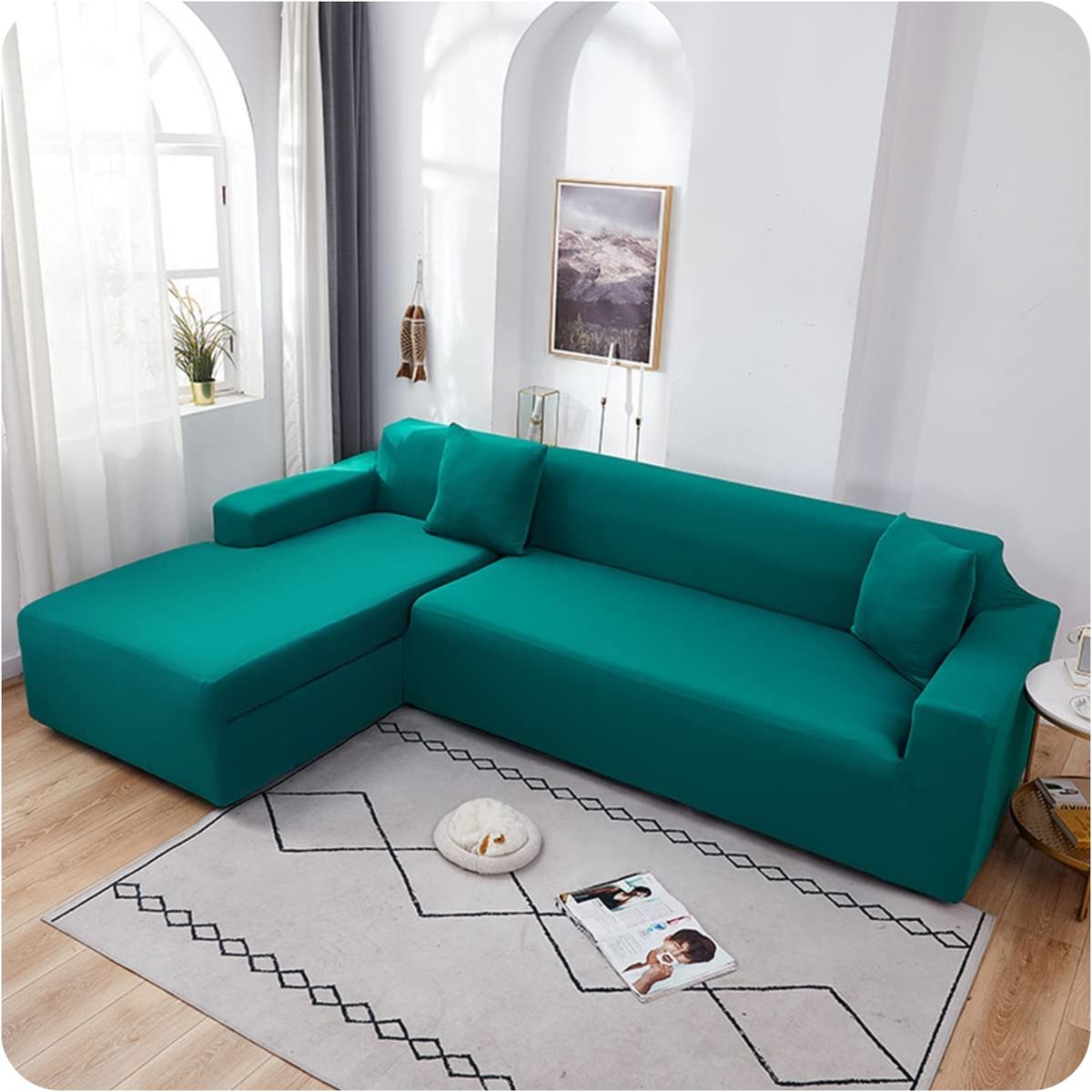 GENERICO - FUNDA ELASTICADA PARA SILLON SECCIONAL TIPO L COLOR TURQUESA