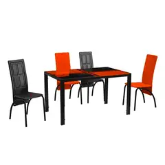 OEM - Juego Comedor Rectangular Vidrio Templado 4 Sillas ROJO CON NEGRO