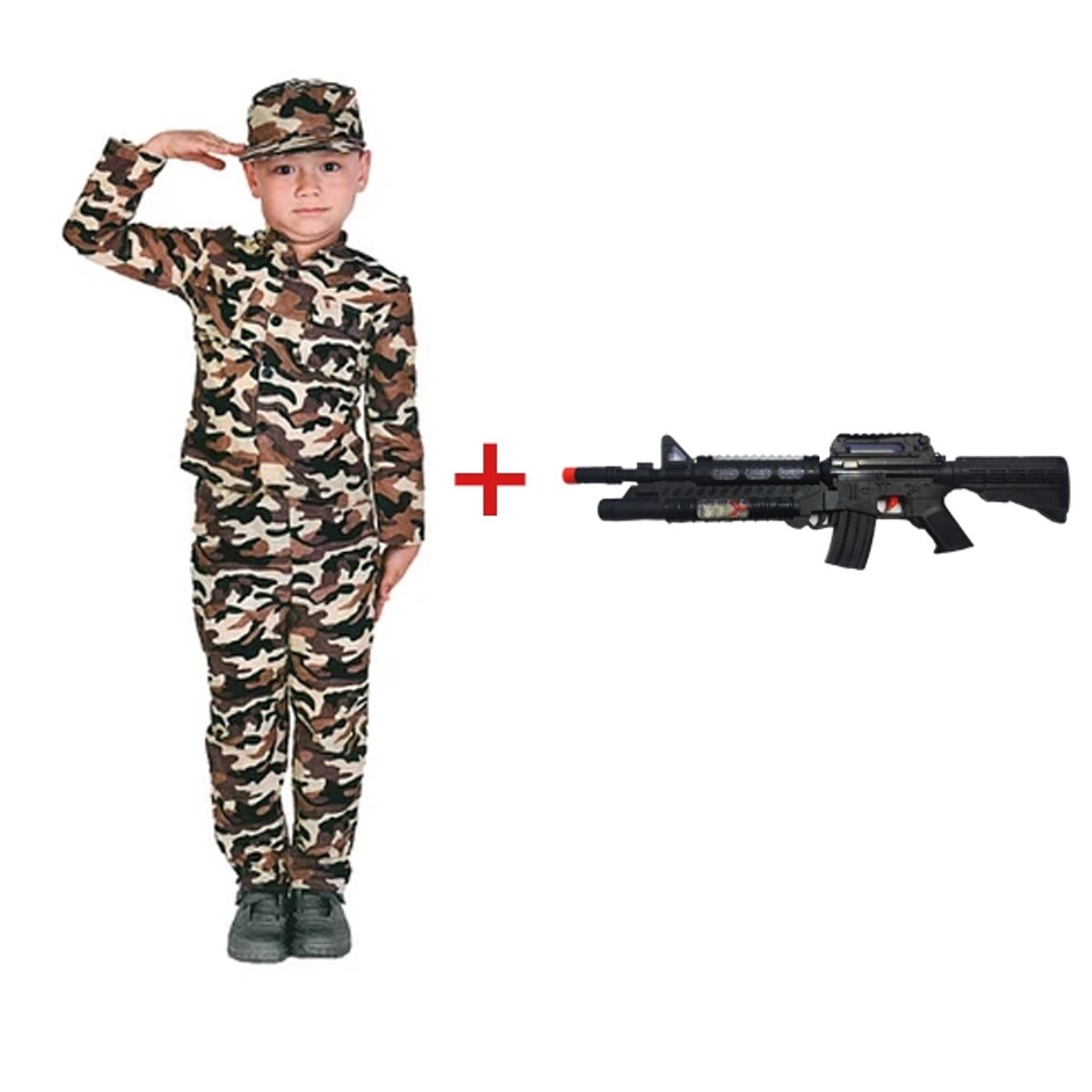 TODODISFRACESCHILE - Disfraz Soldado + Fusil con luz y sonido Talla 7 a 9 años