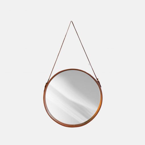 Espejo Colgante de Cuero Natural Decorativo Elegante y Versatil 54 cm
