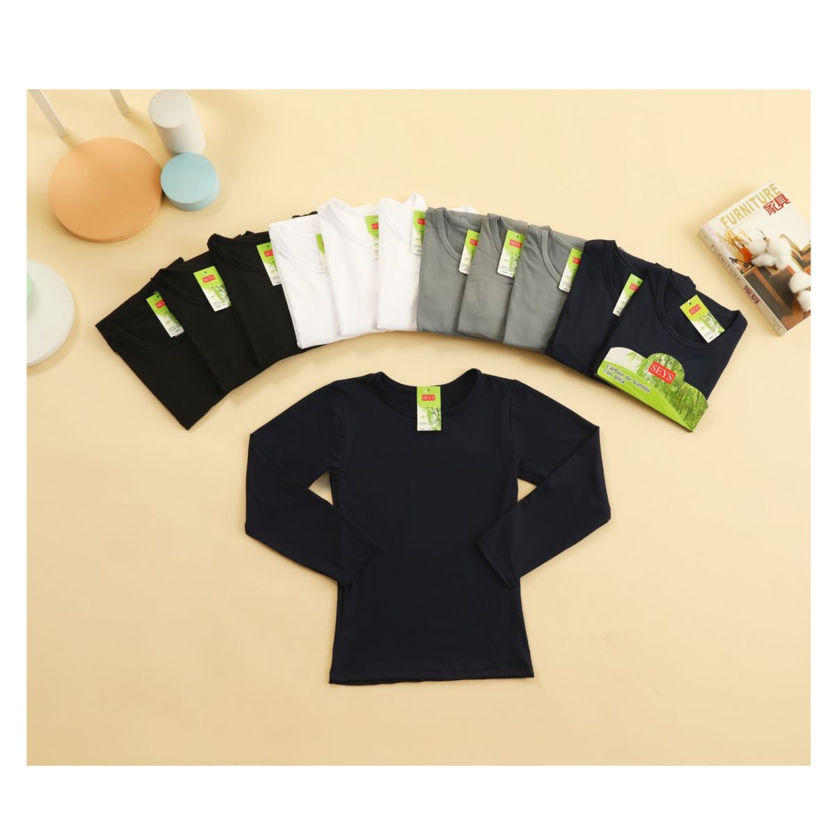 SEYS - POLERA CAMISETA NIÑO MANGA LARGA CARBONO BAMBÚ POLAR TERMICA  PACK 3