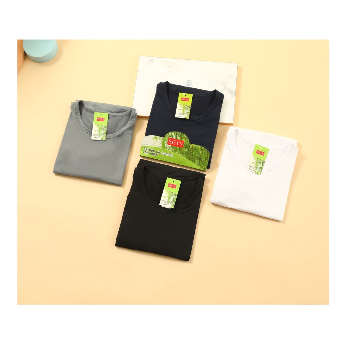SEYS - POLERA CAMISETA NIÑO MANGA LARGA CARBONO BAMBÚ POLAR TERMICA  PACK 3