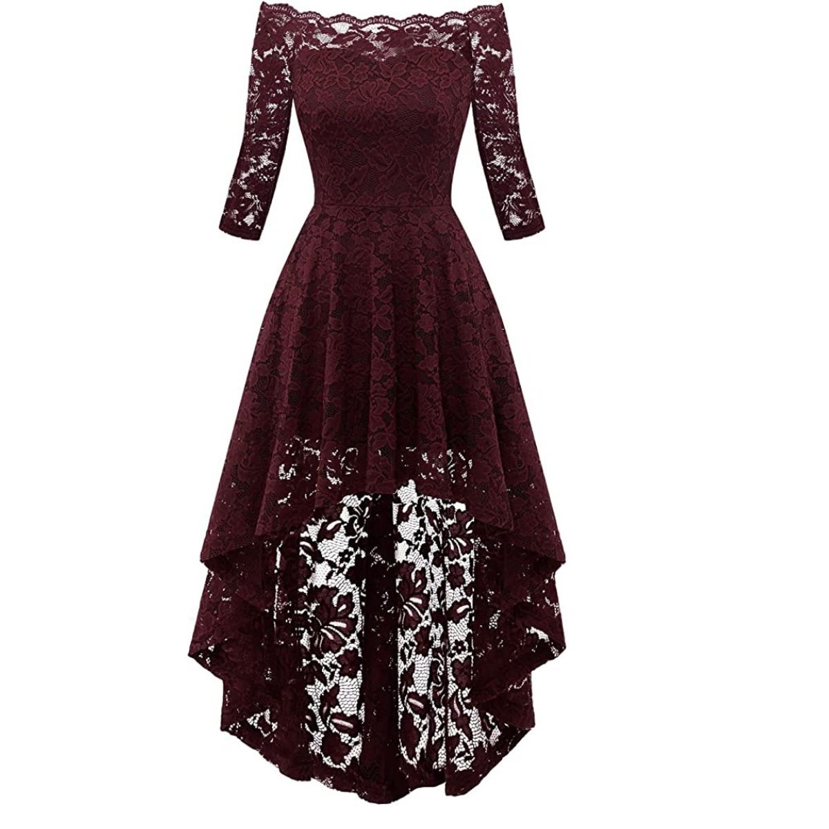 GENERICO - VESTIDO ASIMETRICO DE ENCAJE IDEAL PARA FIESTA GALA GRADUACION