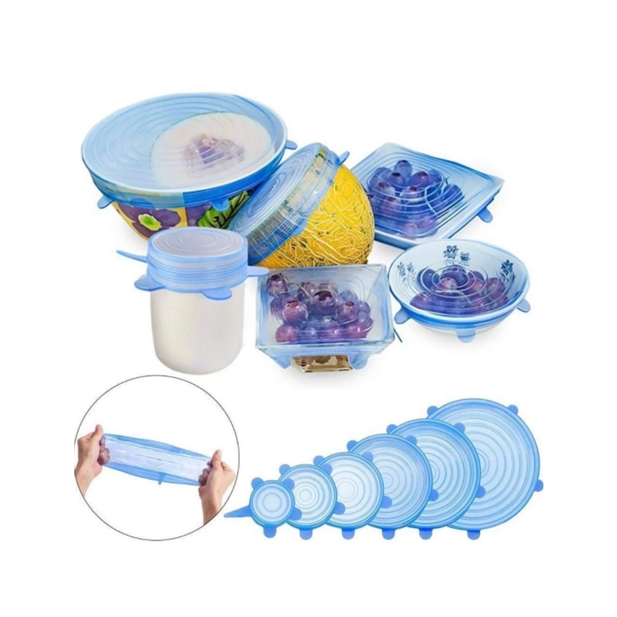 GENERICO - Set 6 Tapas Silicona Extensible Anti Escurrimientos