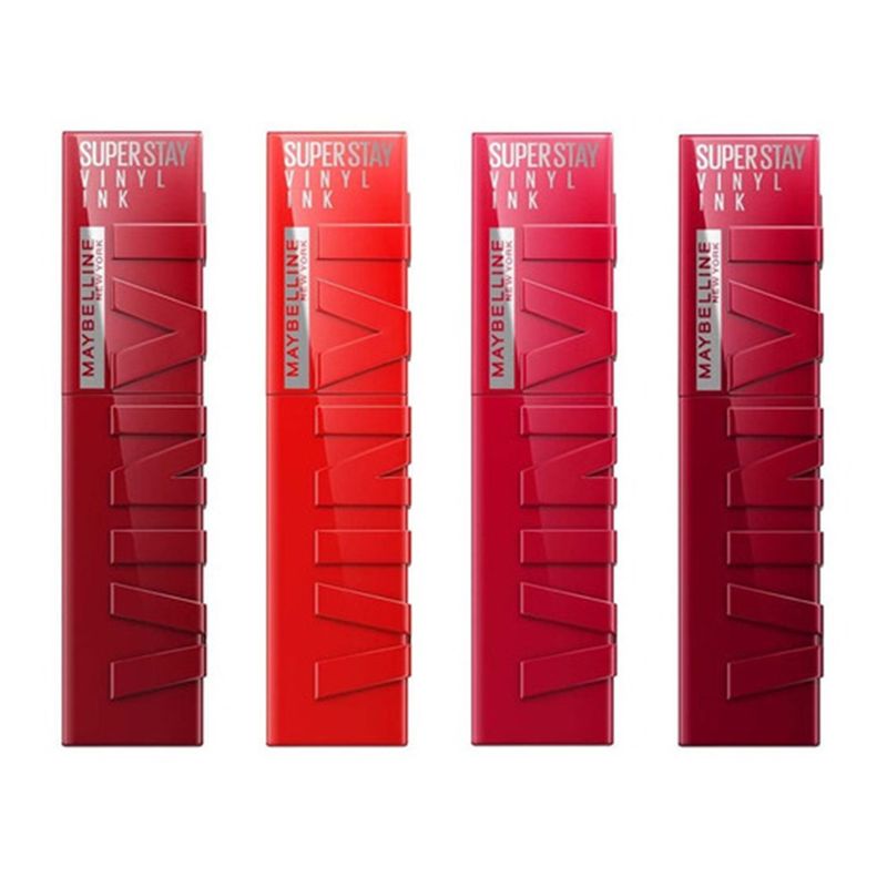 MAYBELLINE - 4 Labiales Superstay Vinyl Ink Rojos Hasta 16H Maybelline.