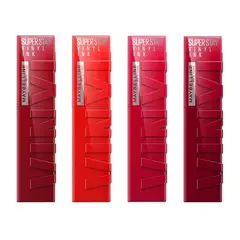 MAYBELLINE - 4 Labiales Superstay Vinyl Ink Rojos Hasta 16H Maybelline.