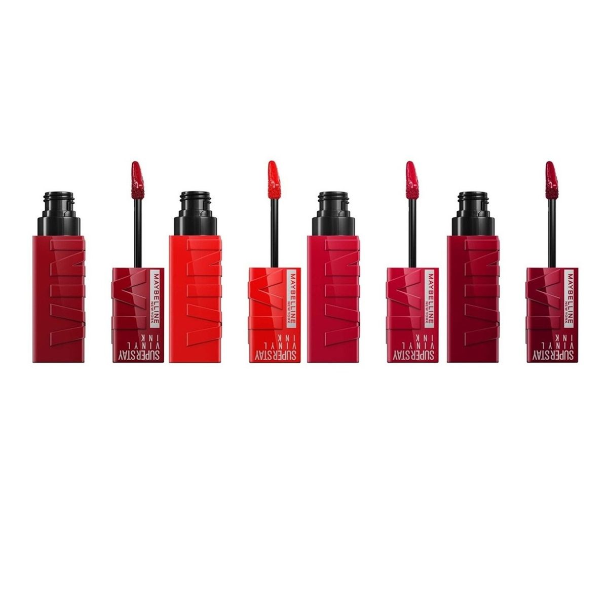 MAYBELLINE - 4 Labiales Superstay Vinyl Ink Rojos Hasta 16H Maybelline.