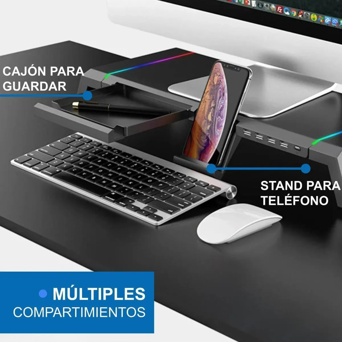 LINKON - Soporte Monitor Rgb Organizador Escritorio Linkon Puerto Usb