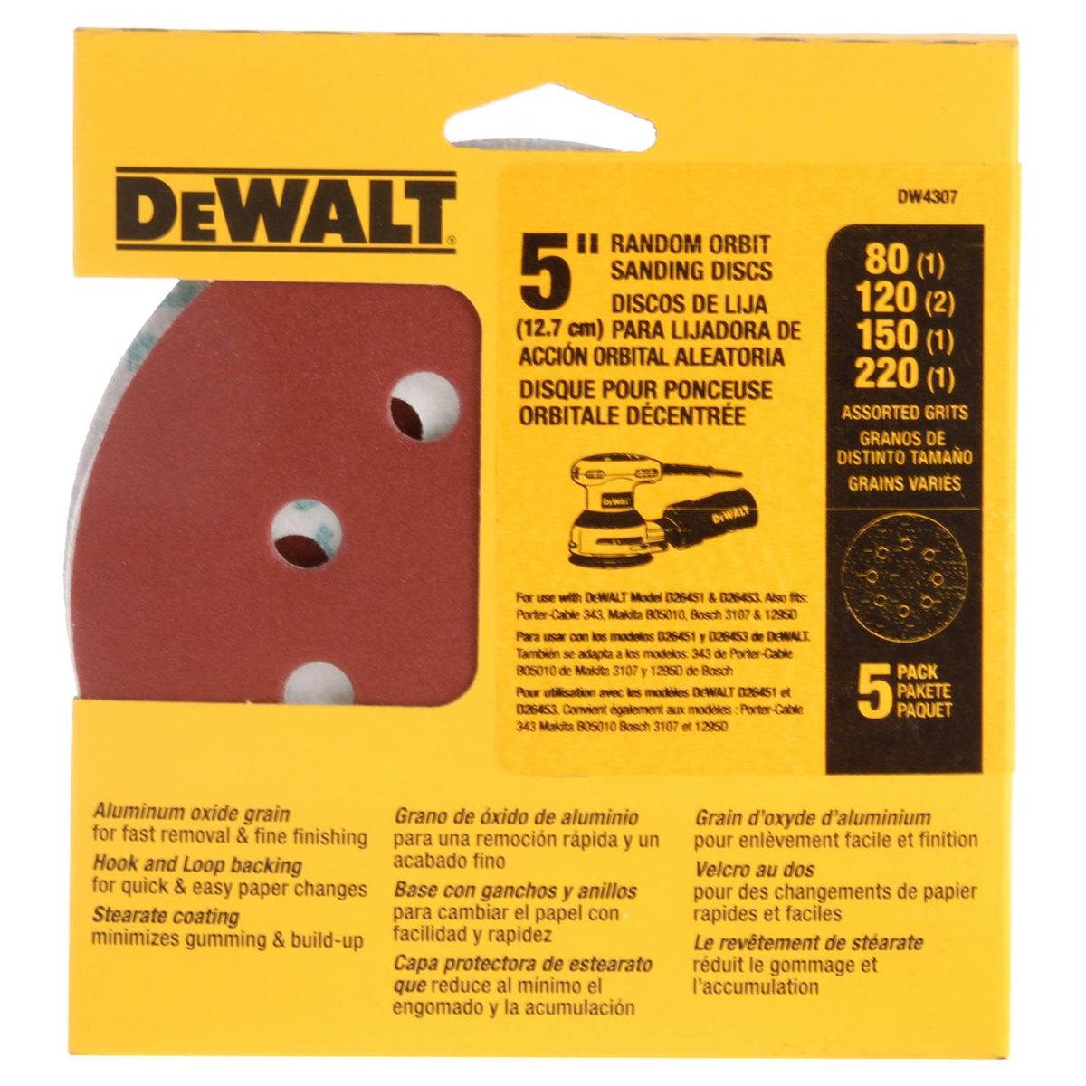 DEWALT - Set 5 Lijas De 5  (125 Mm) Dewalt Dw4307 Grano Surtido