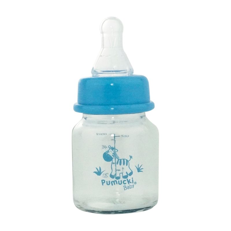 PUMUCKI - Mamadera de Vidrio para Recién Nacidos 60ml Celeste NIño Pumucki