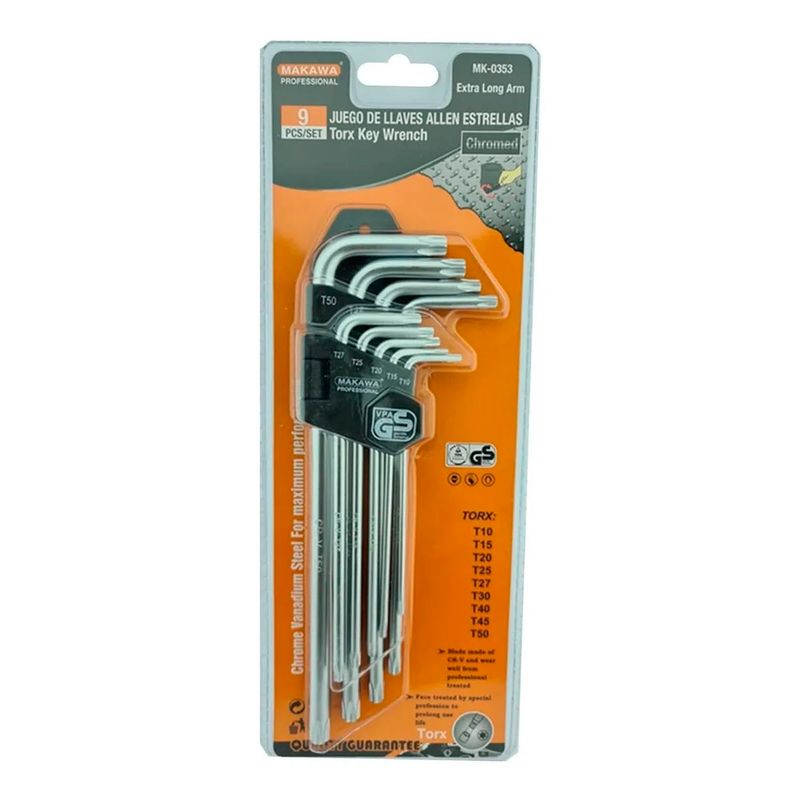 MAKAWA - Kit Set Juego De Llaves Allen Punta Estrella 9 Piezas Makawa