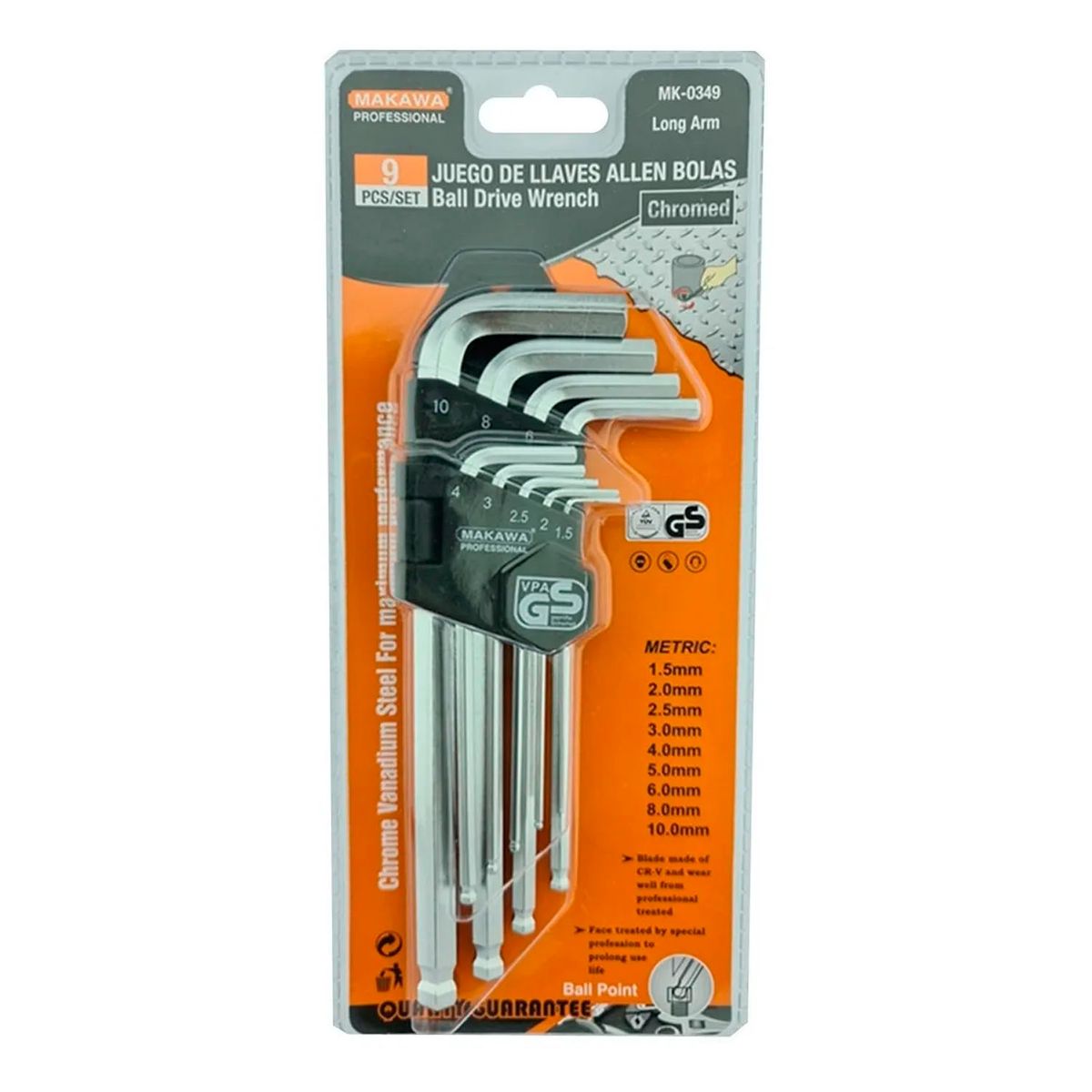 MAKAWA - Set Juego Llaves Medianas Allen Hexagonal 9 Piezas Makawa