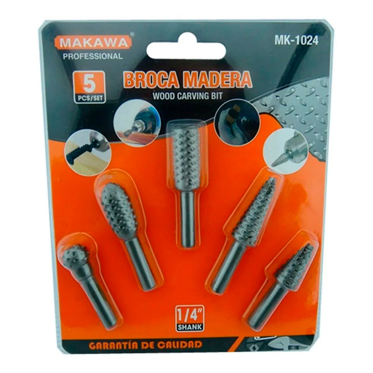 MAKAWA - Kit Juego Brocas Madera Escofina Rotativa 1/4 5 Pcs Mk-1024