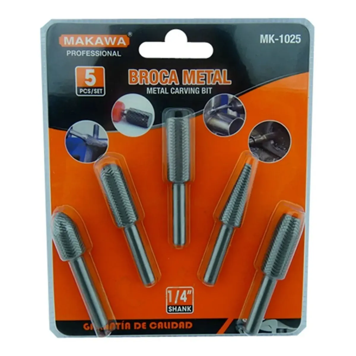 MAKAWA - Kit Juego Brocas Metal Escofina Rotativa 1/4 5 Pcs Mk-1025