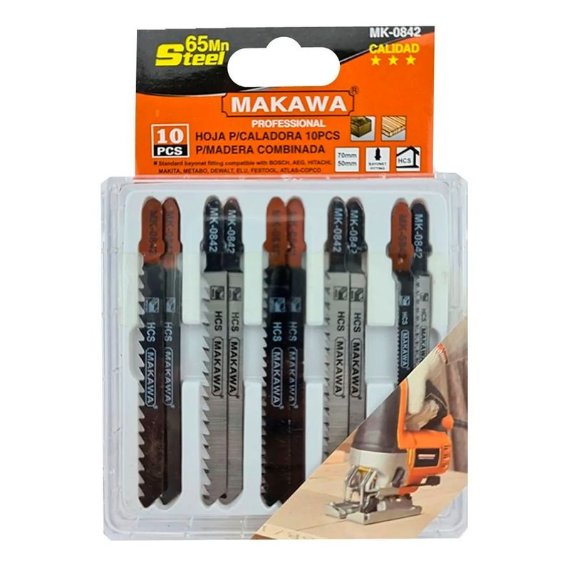MAKAWA - Set Jgo De Hojas Para Sierra Caladora P/ Madera 10 Pcs Mk
