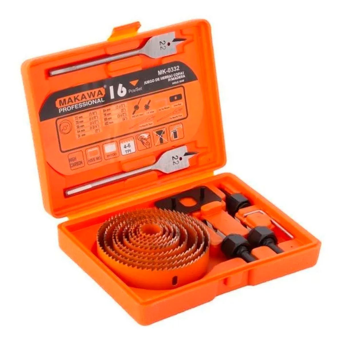 MAKAWA - Juego Hoja Broca Sierra Copa Para Madera 16 Piezas Makawa