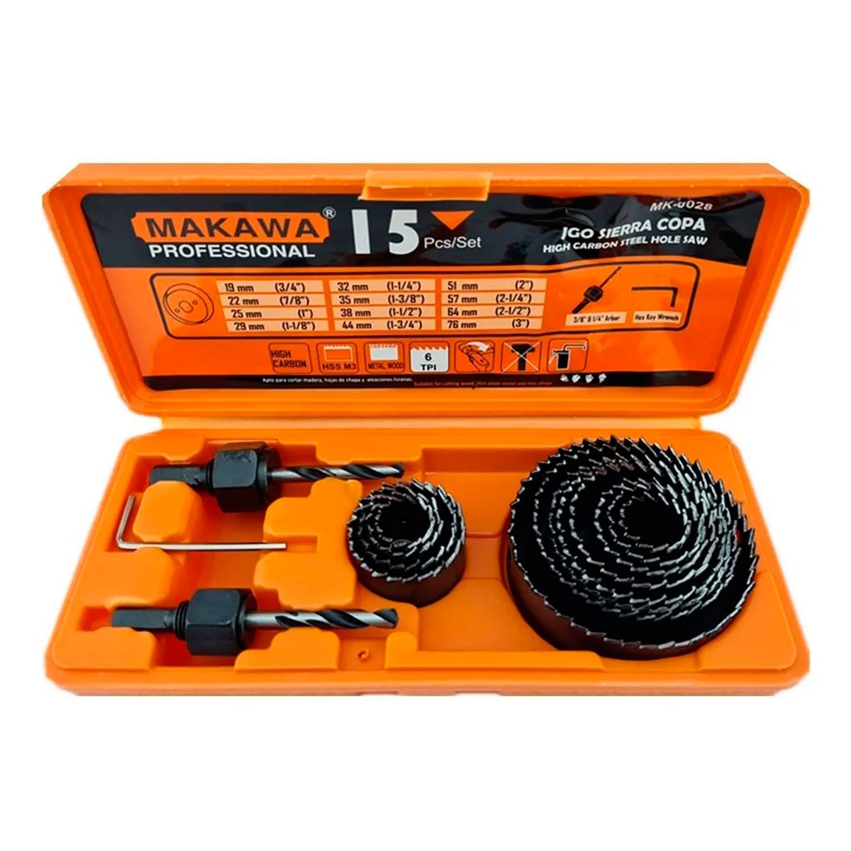MAKAWA - Juego Hoja Broca Sierra Copa Para Madera 15 Piezas Makawa