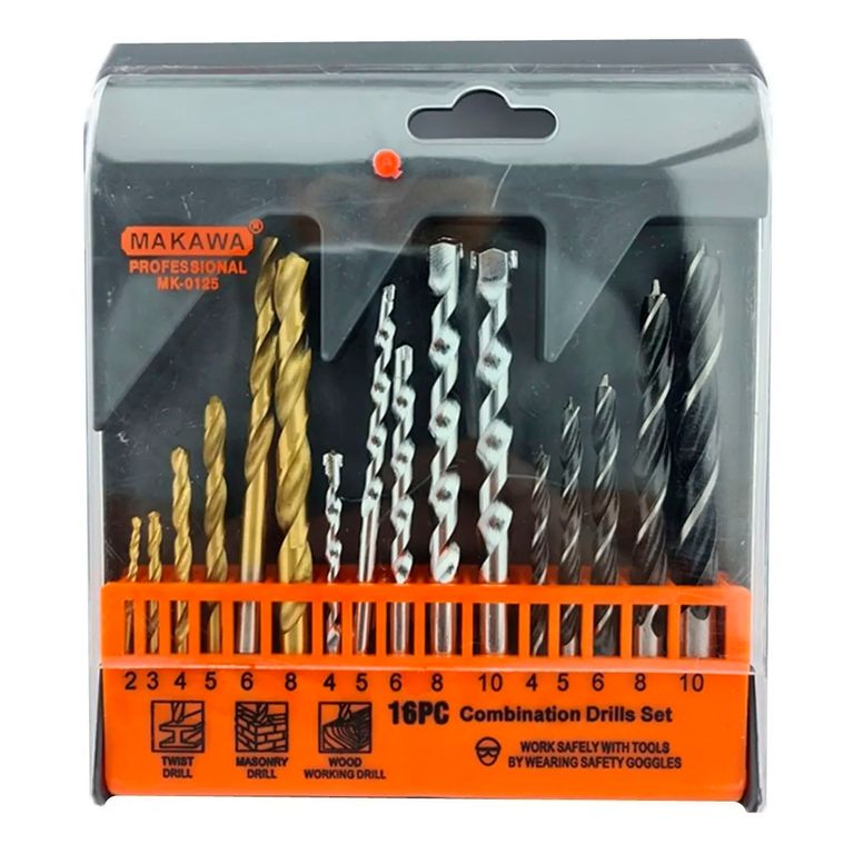 Juego De Brocas Para Madera Cemento Metal 16 Piezas