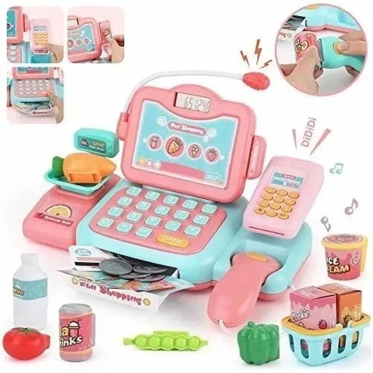 OEM - Caja Registradora Niña Rosada Juguete 24 Accesorios