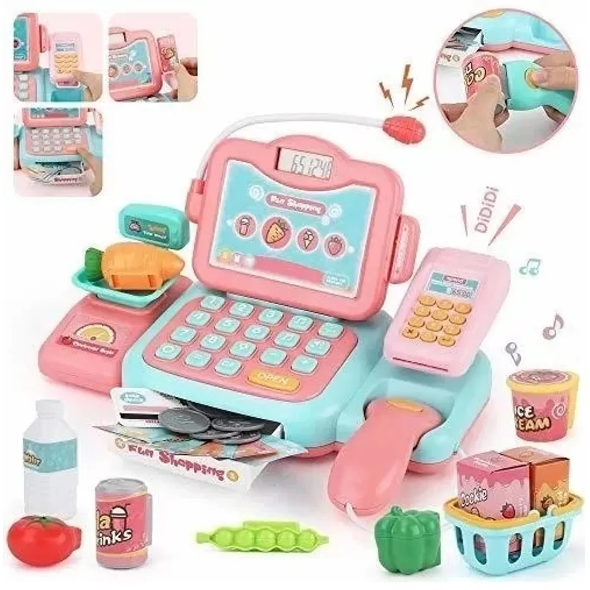 OEM - Caja Registradora Niña Rosada Juguete 24 Accesorios