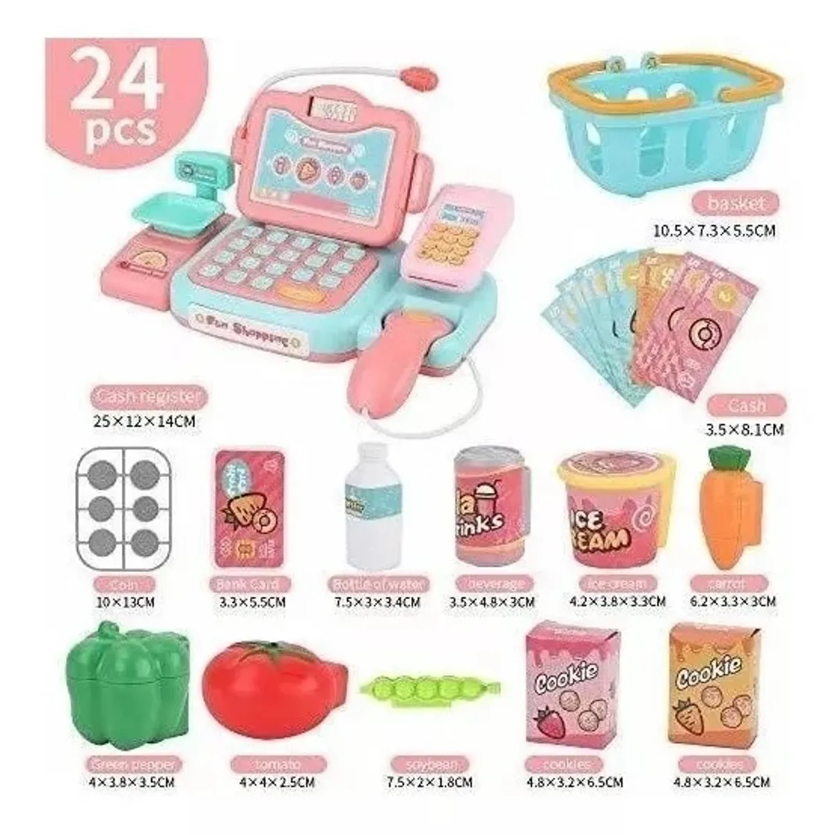 OEM - Caja Registradora Niña Rosada Juguete 24 Accesorios