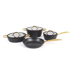 WENS - Juego de Cocina 7 Piezas Antiadherente Golden Marble