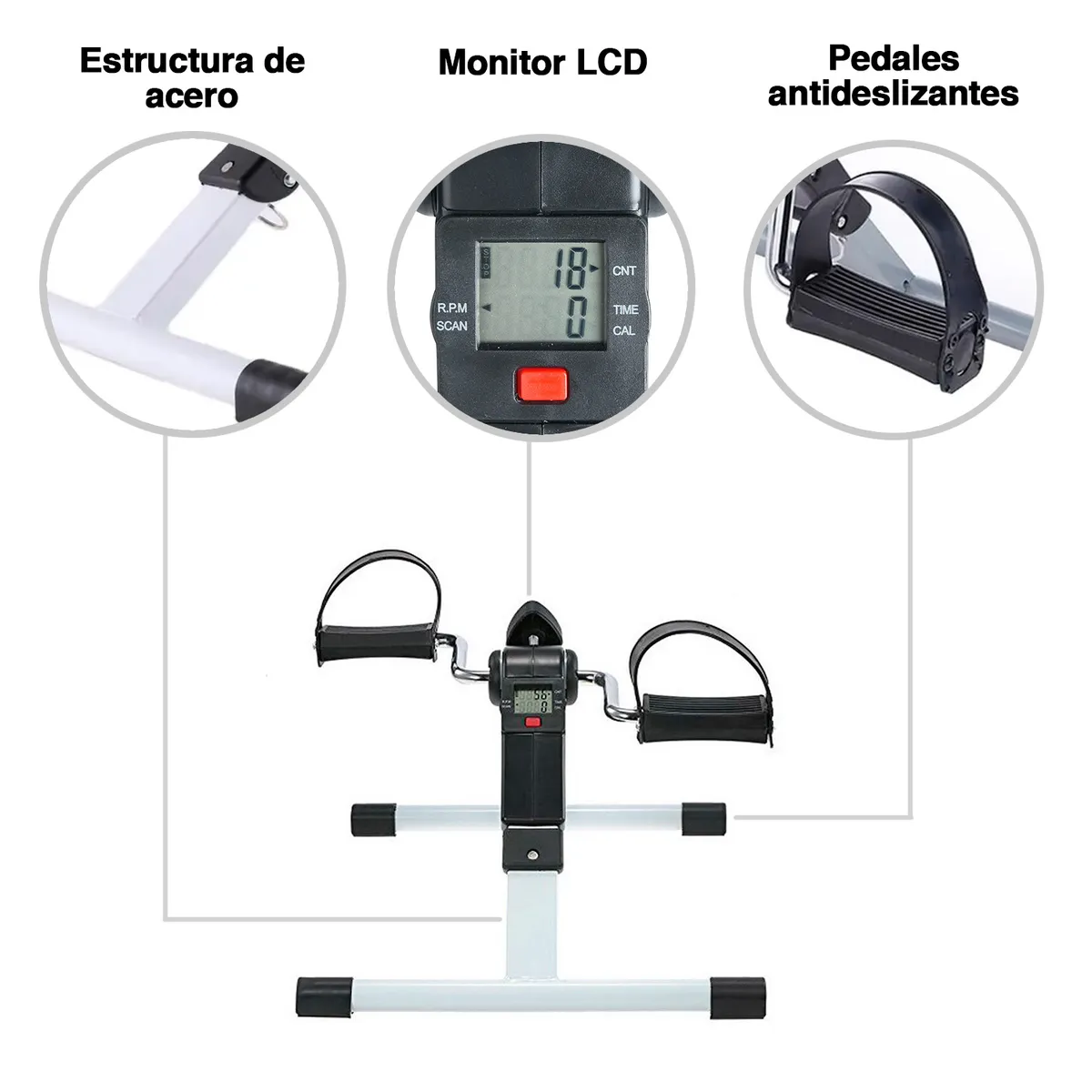 ATLETIS - Pedalera Portátil Home Fitness Con Pantalla Lcd Negro