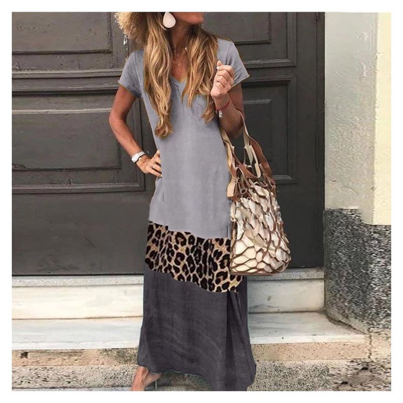 SUPER BABY - Vestido largo con estampado de patchwork de leopardo - gris.
