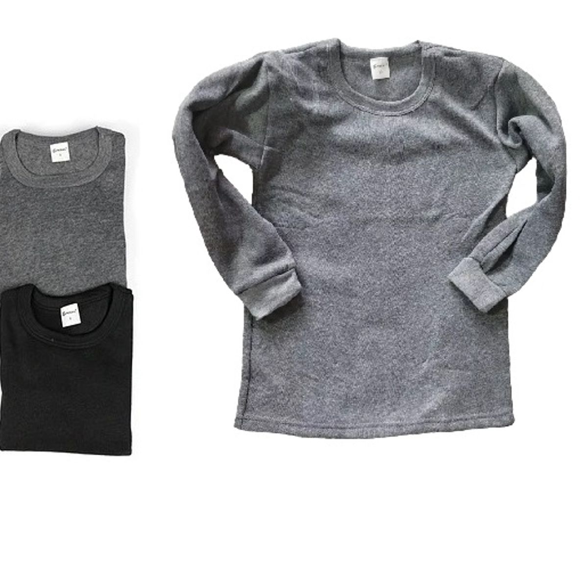 GARSIL - Pack 3 Polera Camiseta Manga Larga Niños De Algodón Con Polar Interior