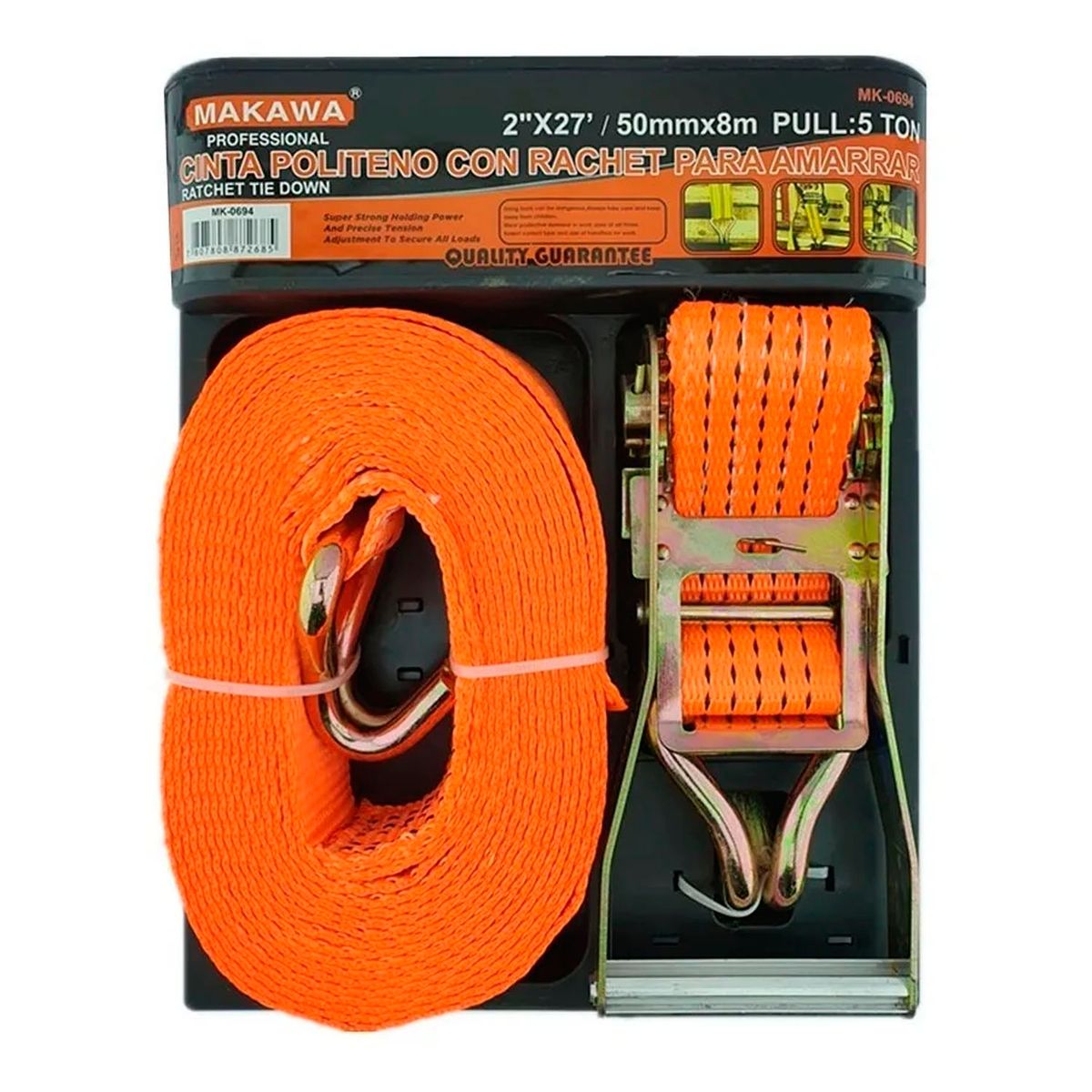 MAKAWA - Eslinga Cinta Amarre Con Ratchet 2 Pulgada X 27 Ft Makawa