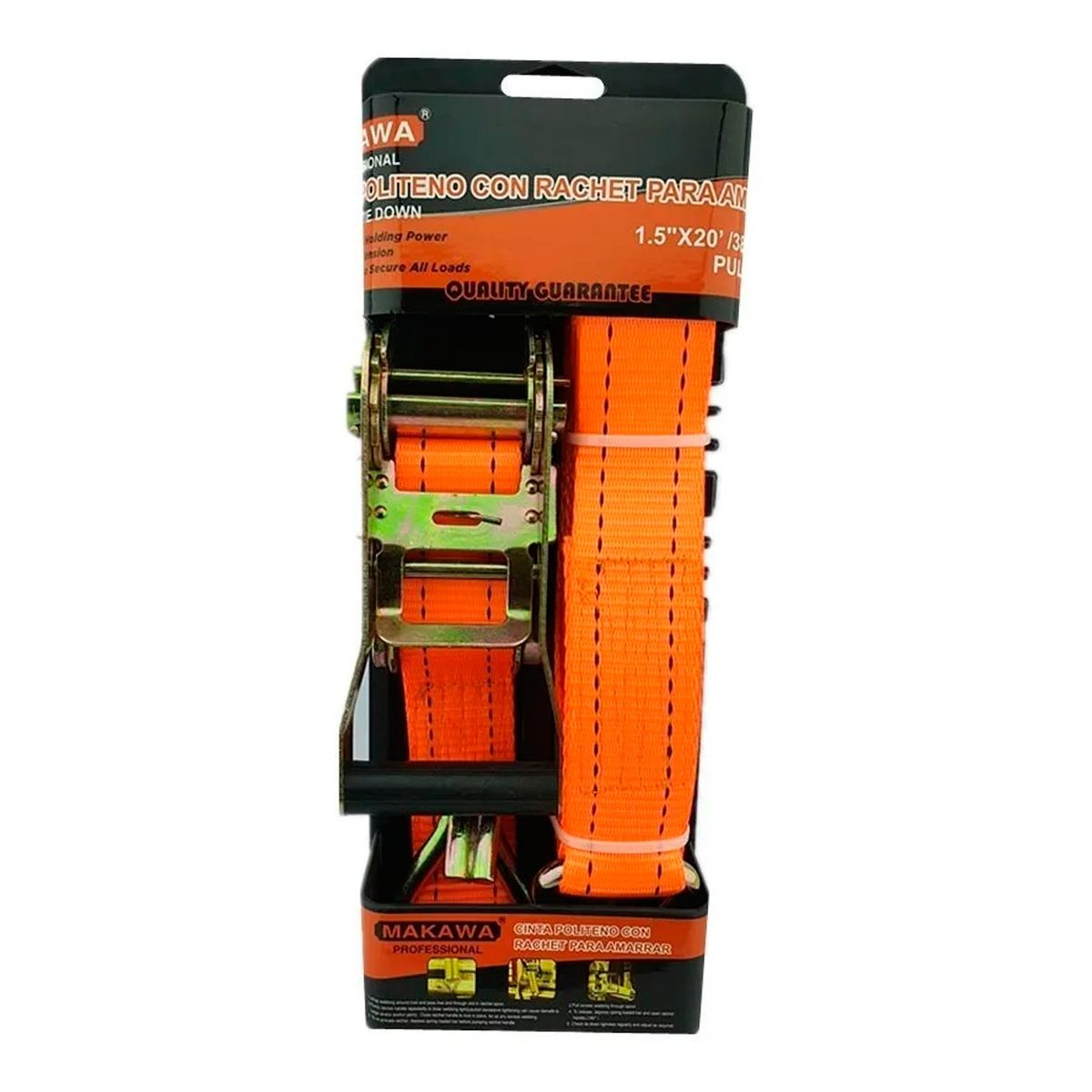 MAKAWA - Eslinga Cinta Amarre Con Ratchet 1,5 Pulgada X 20 Ft Makawa