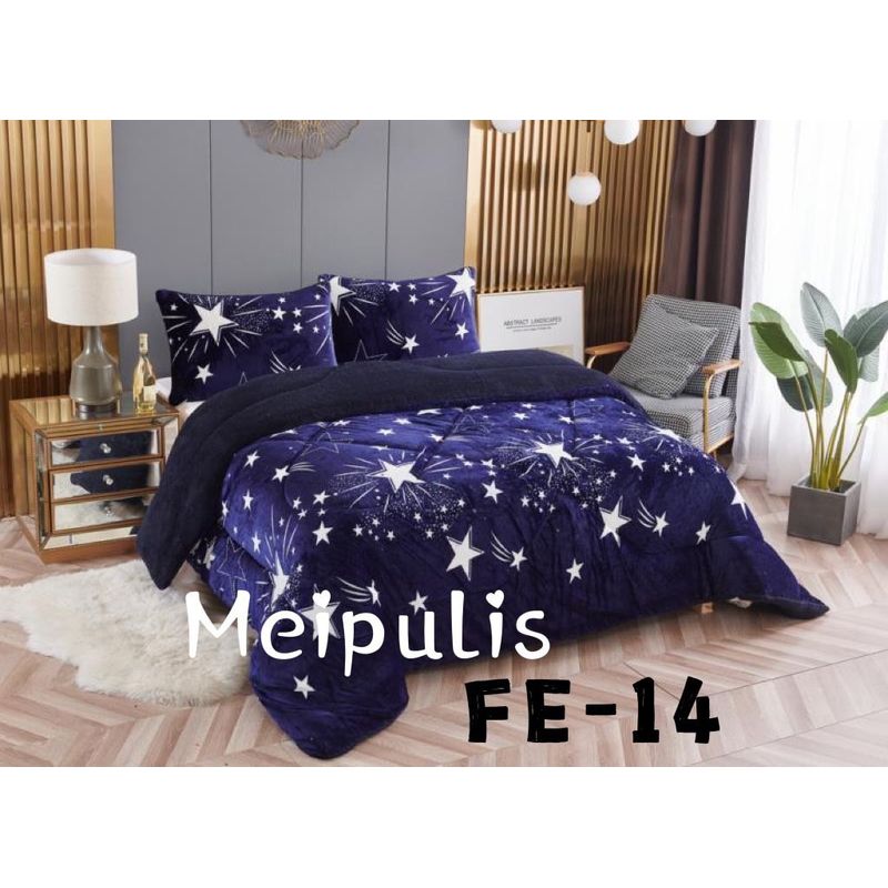GENERICO - Cubrecama de Invierno Plush con Chiporro 2 P Azul con Estrellas FE14
