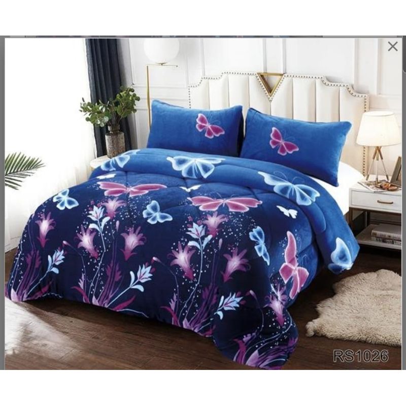 GENERICO - Cubrecama de Invierno Plush con Chiporro 2 P Azul de Mariposa RS1026