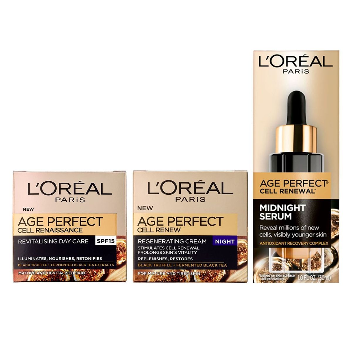 LOREAL PARIS - Pack Facial Age Perfect Crema Dia + Noche + Serum Loreal