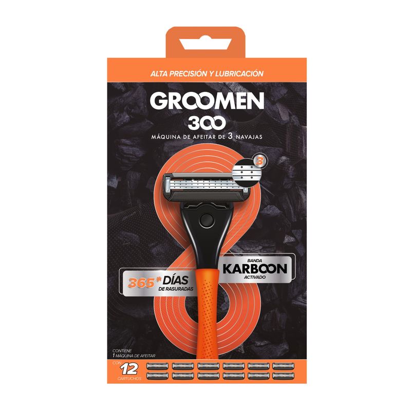 GROOMEN - Máquina Afeitar Groomen 300 + 12 Cartuchos De 3 Navajas