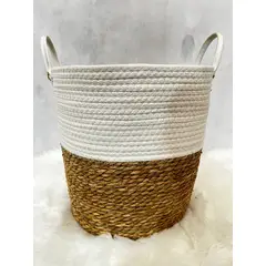 TODOHOGAR SANTIAGO DE CHILE - Canasto decorativo 36cm de alto con borde tejido blanco