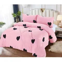 GENERICO - Cubrecama de Invierno Plush con Chiporro 2 P Rosado con Corazones